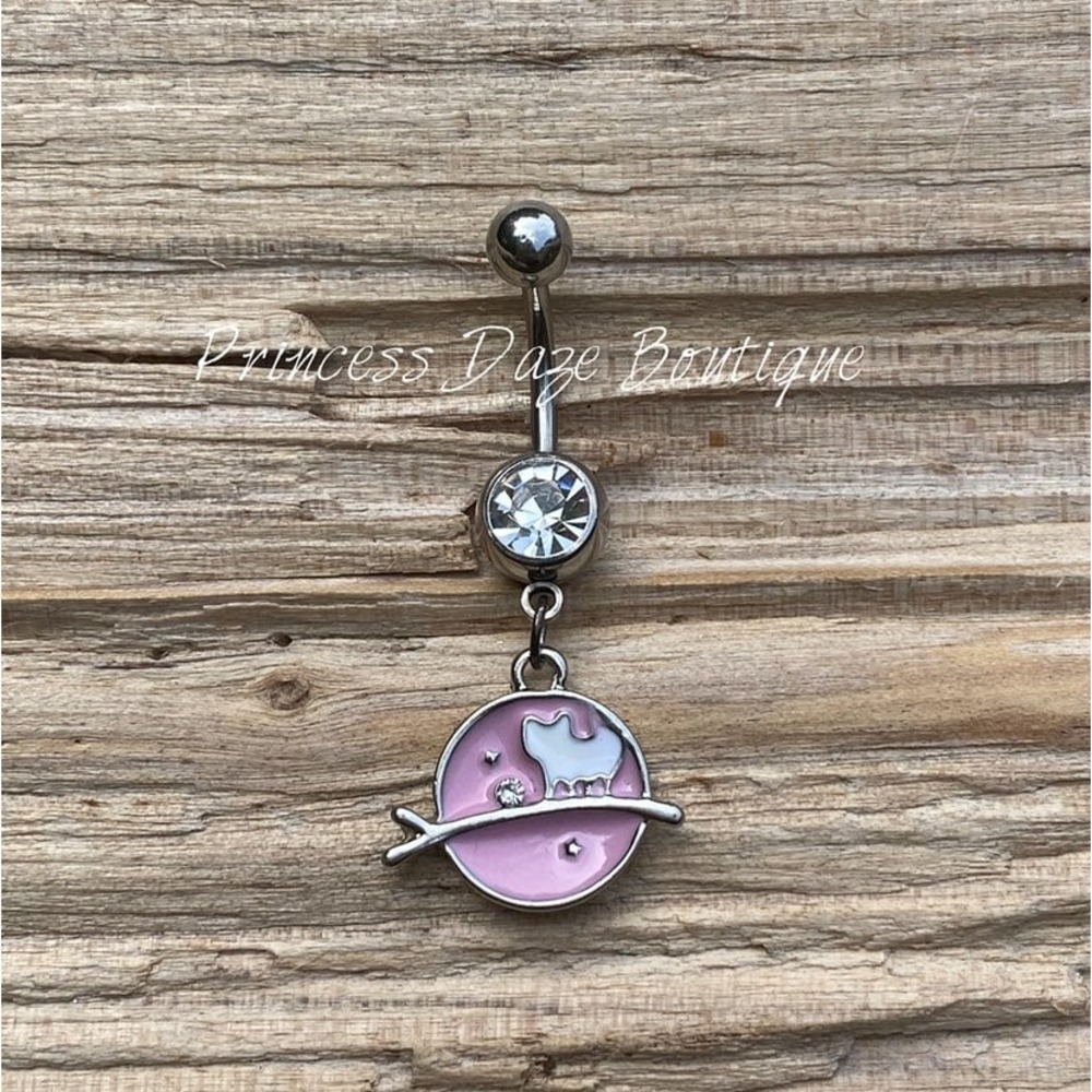 Pink Cat Belly Button Ring‎
